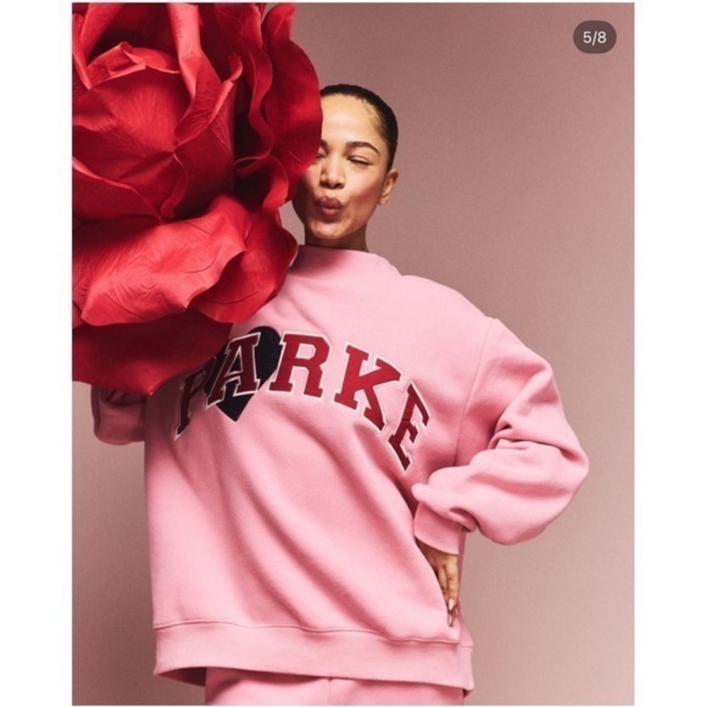 NWT‎ Parke Valentines Day Collection Mockneck Sweatshirt Jean heart blush z0